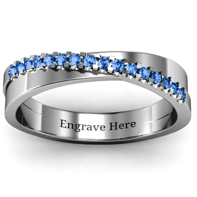 Custom crossover ring with round stone accents