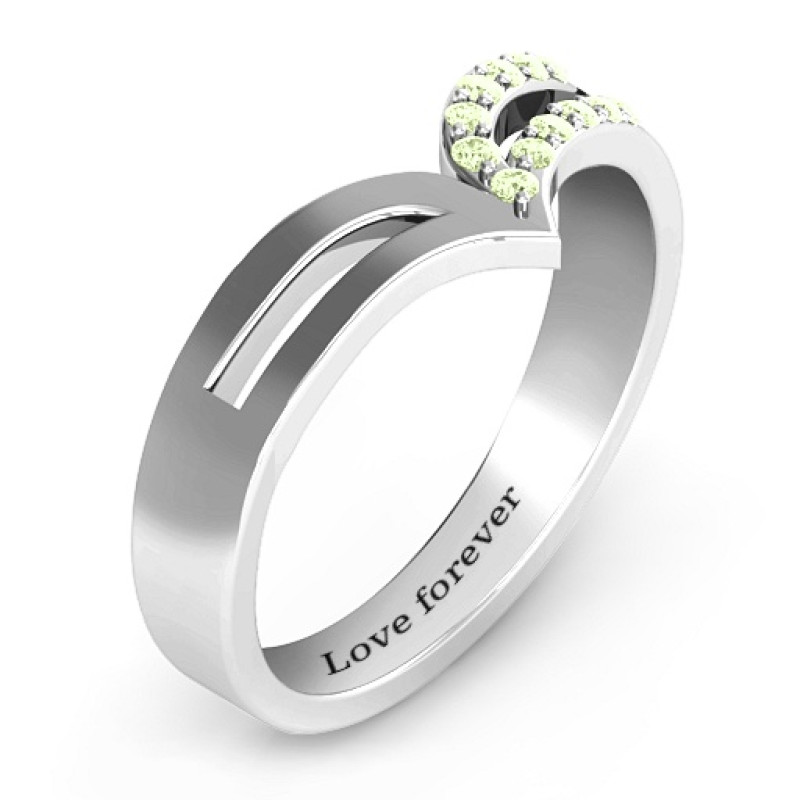 Black Swarovski Zirconia Ring View Sterling silver curve ring with black Swarovski zirconia stones