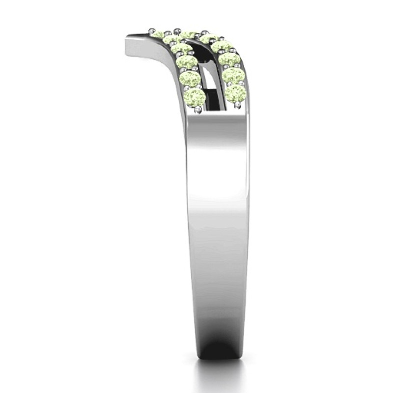 Black Stone Curve Ring Detail Sterling silver curve ring with a row of black Swarovski zirconia stones
