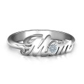 All About Mom Personalised Birthstone Ring Personalised cursive Mom ring with a round birthstone in the letter o