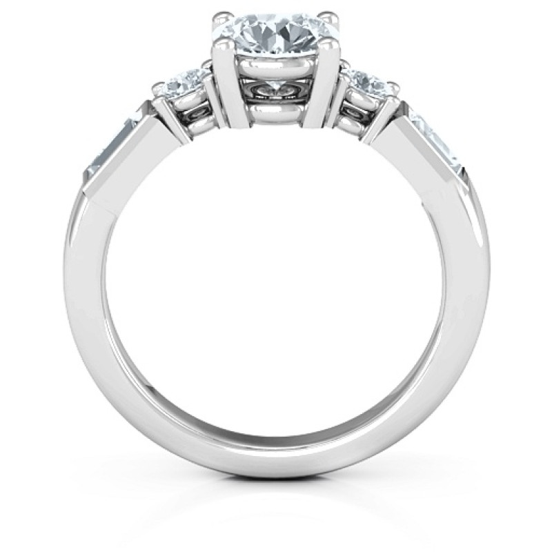 Andrea engagement ring with round centre stone and baguette side stones