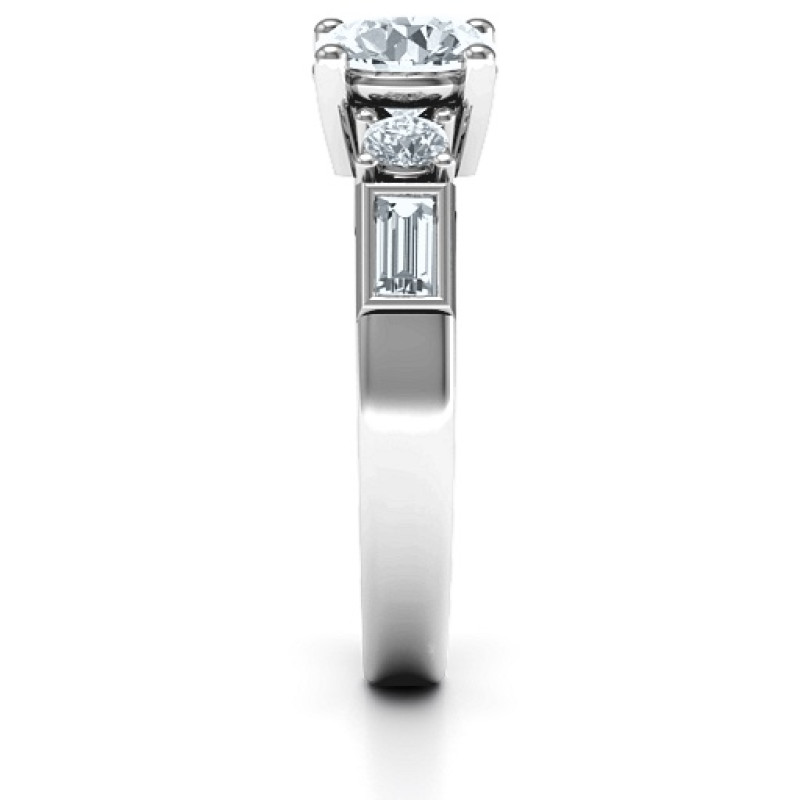 Andrea engagement ring with round centre stone and baguette side stones