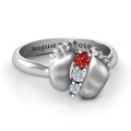 Baby Foot Birthstone Ring with three round stones