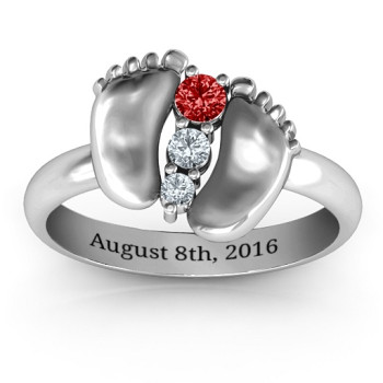 Sterling Silver Baby Foot Birthstone Ring Sterling Silver Baby Foot Birthstone Ring