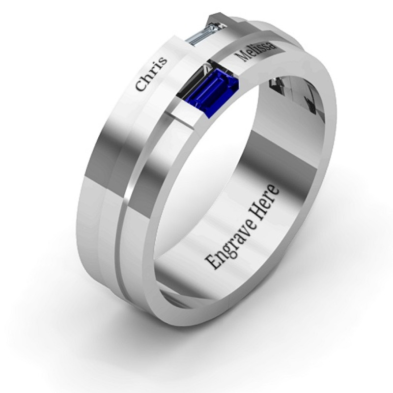Men's personalised baguette stone ring