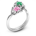 Double Gemstone Leaf Floral Ring Double gemstone floral ring with leaf details