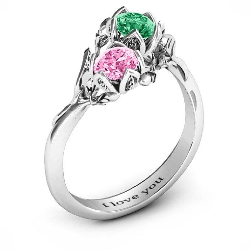 Double Gemstone Leaf Floral Ring Double gemstone floral ring with leaf details