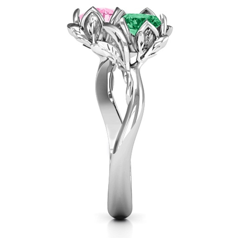 Double Gemstone Leaf Floral Ring Double gemstone floral ring with leaf details