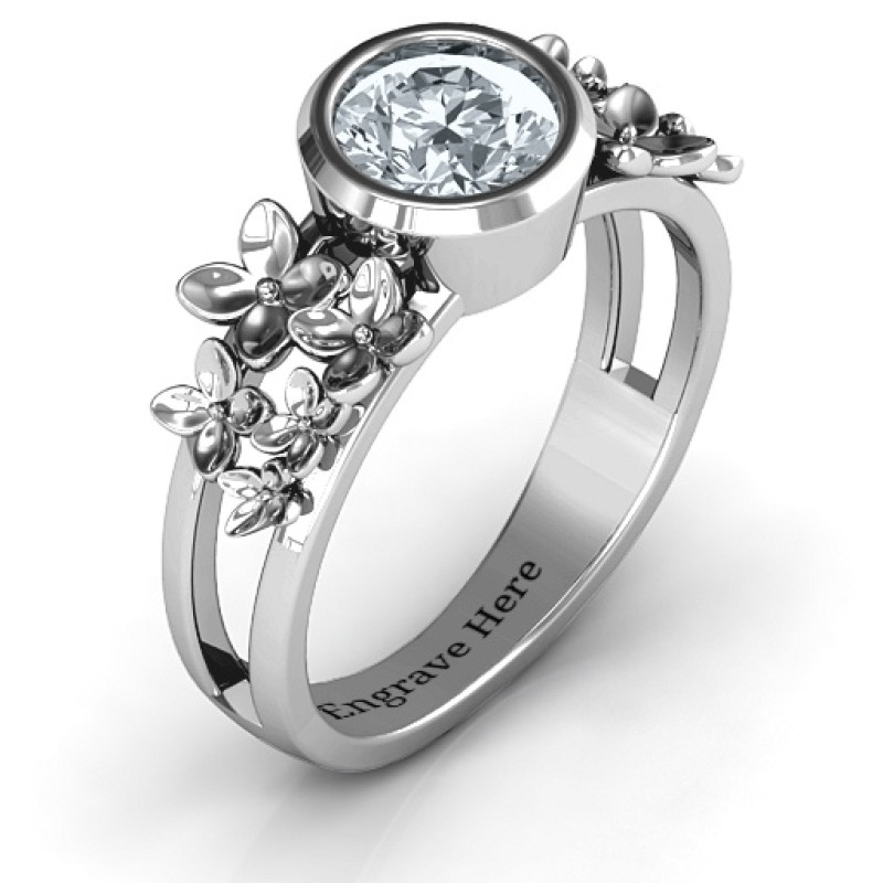 Beautiful Blossoms split shank ring detail view