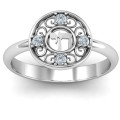 Sterling Silver Chai filigree ring with four round stones