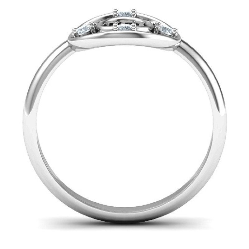 Sterling Silver Chai filigree ring with four round stones