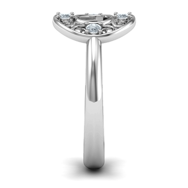 Sterling Silver Chai filigree ring with four round stones