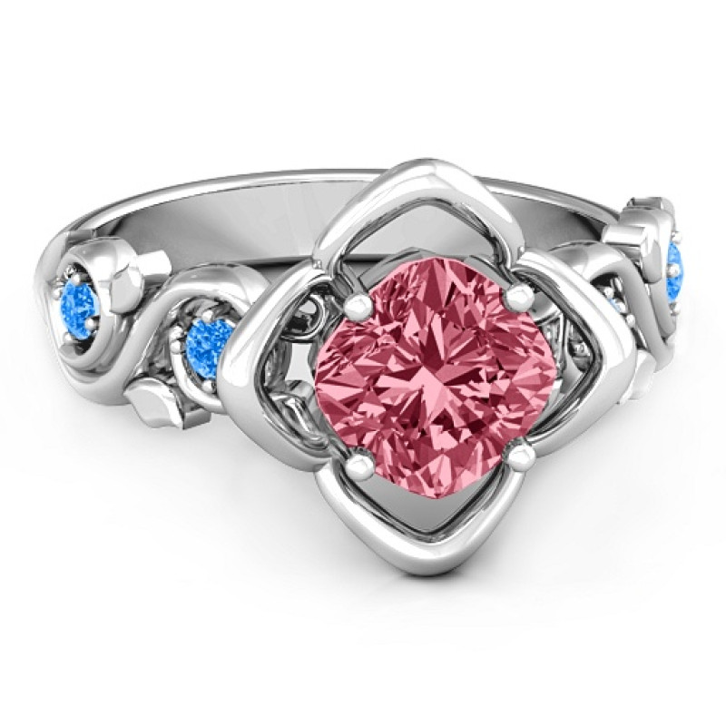 Cushion on Flowers Ring with floral cutout detailing