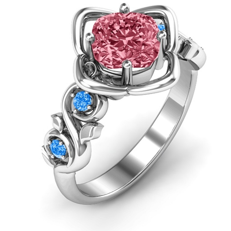Cushion on Flowers Ring with floral cutout detailing