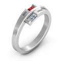 Double baguette bypass ring with simulated garnet stones