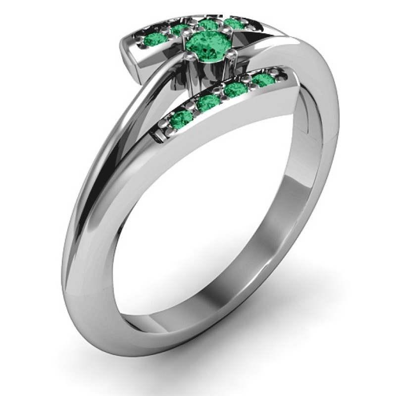 Double bypass ring with channel-set accent stones, alternate view