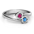 Custom Double Heart Bypass Ring Double heart bypass ring with two round gemstone settings