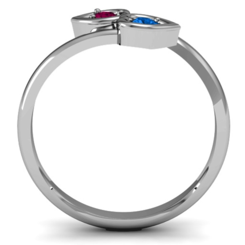 Custom Double Heart Bypass Ring Double heart gemstone bypass ring