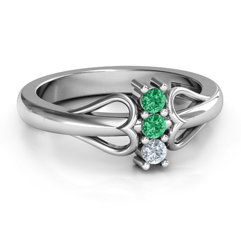 Double Heart Three Stone Ring Double heart three stone ring with round stone settings