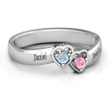 Double Interlocked Hearts Birthstone Ring Sterling silver double interlocked hearts ring with birthstones