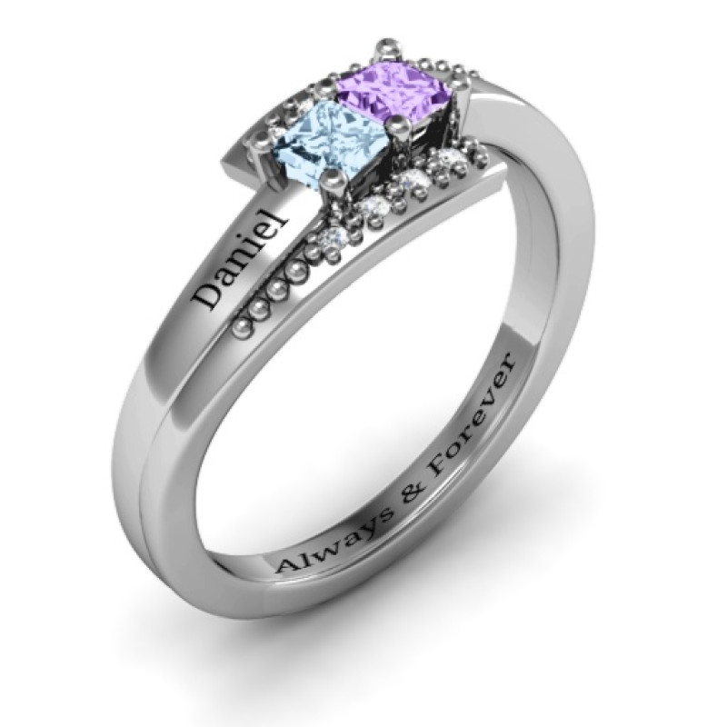 Double Princess Bypass Ring Detail Double princess bypass ring detail with accent stone rows