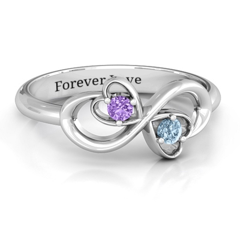 Personalised duo hearts and stones infinity ring