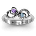 Personalised duo hearts and stones infinity ring product view