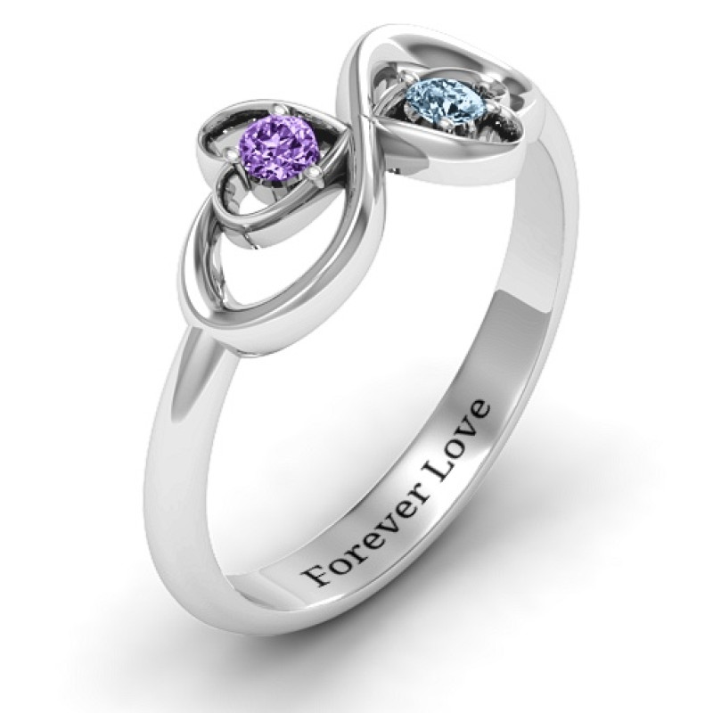 Personalised duo hearts and stones infinity ring product view