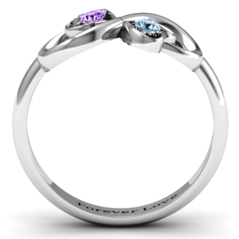 Personalised duo hearts and stones infinity ring product view