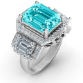 Sterling Silver Emerald Cut Trinity Ring with Triple Halo Sterling Silver Emerald Cut Trinity Ring with Triple Halo