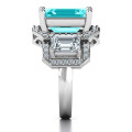 Sterling Silver Emerald Cut Trinity Ring with Triple Halo Sterling Silver Emerald Cut Trinity Ring with Triple Halo