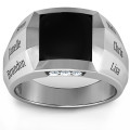 Engravable men's ring with square black onyx centre stone and six small stones