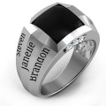 Engravable men's ring with square black onyx centre stone and six small stones