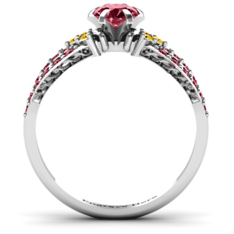 Fancy split shank solitaire accent ring alternate view