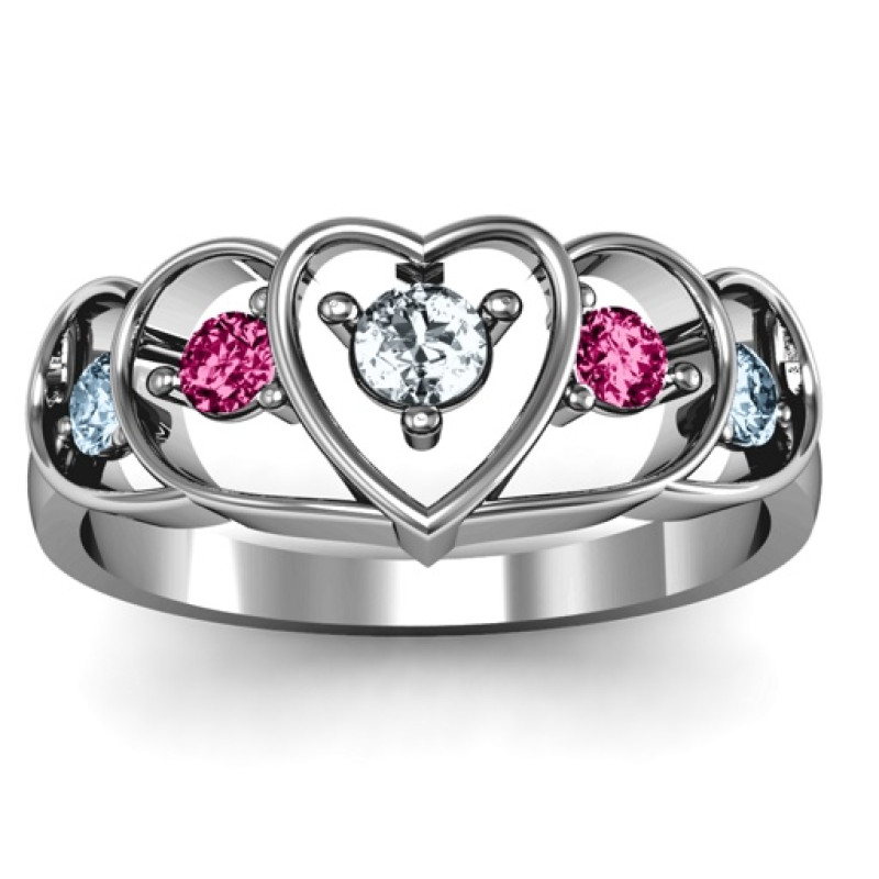 Custom Heart Collage Ring with Round Stones Heart collage ring with round centre and surrounding stones