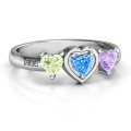 Heart stone ring with a central heart stone and two heart accents