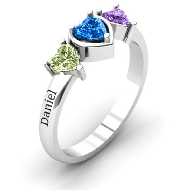 Heart stone ring with twin heart accent stones