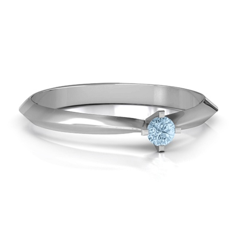 Sterling Silver Knife Edge Solitaire Ring with round centre stone