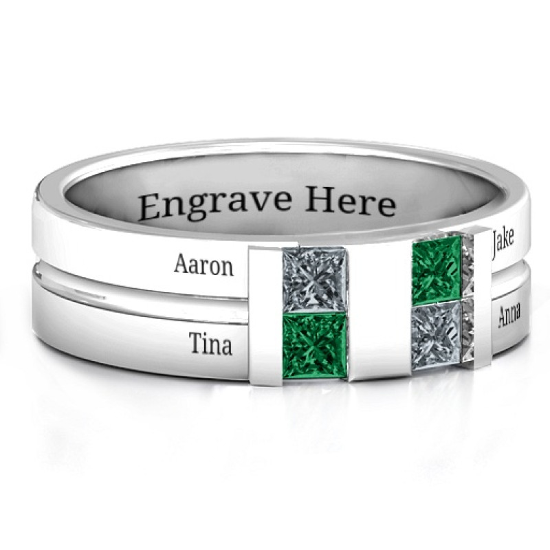 Leonidas grooved men's ring with inset princess-cut stones