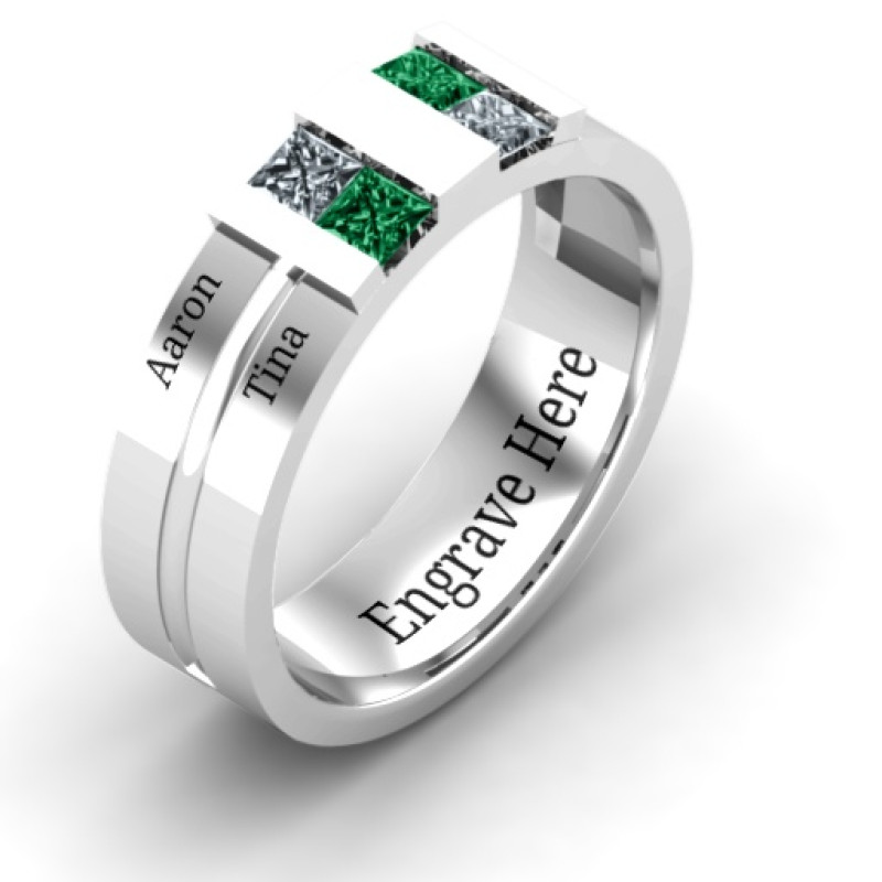 Leonidas grooved men's ring detail with inset stones