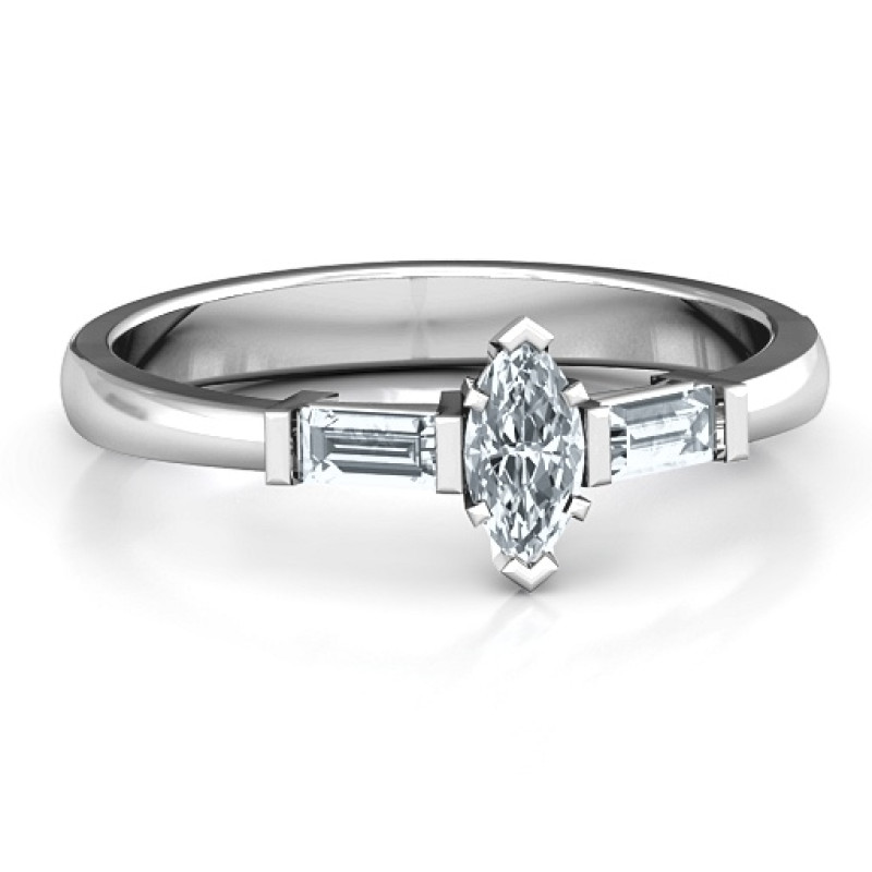 Sterling Silver Marquise Cut Love Ring Sterling silver marquise cut love ring with baguette side stones