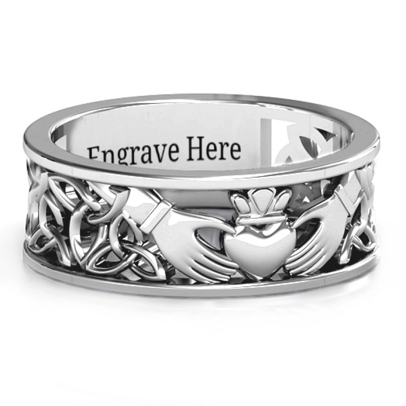 Custom Celtic Claddagh Band Ring Celtic Claddagh band ring with an open Celtic patterned band