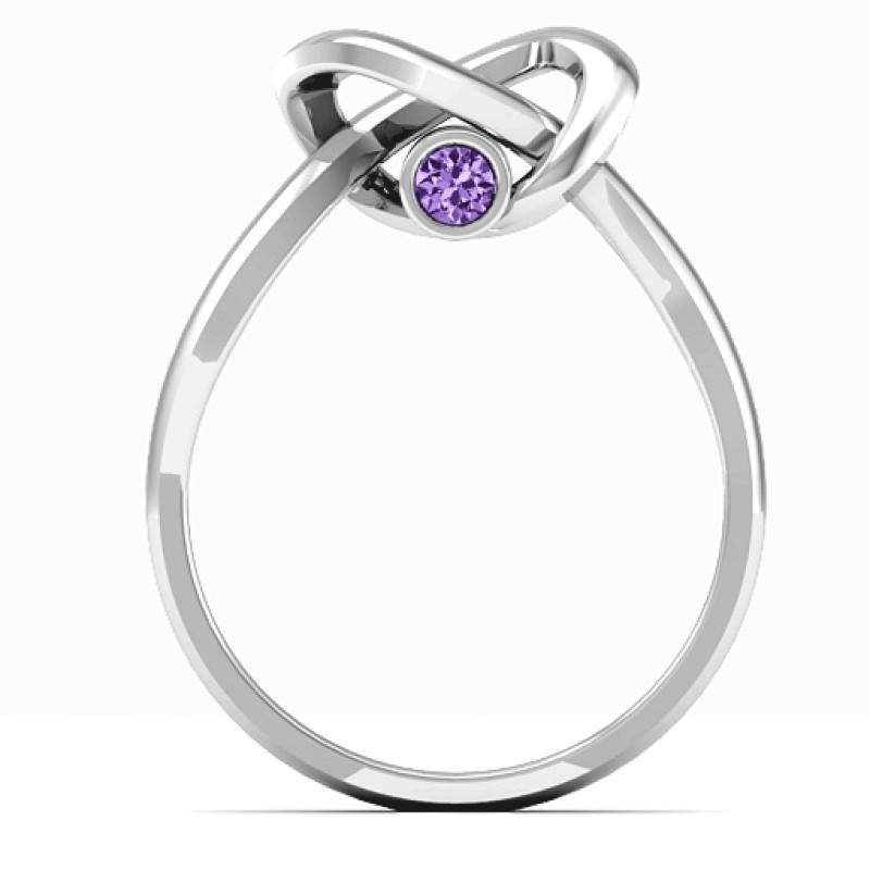 Infinity Heart Ring with Two Stones Modern infinity heart ring with round stones