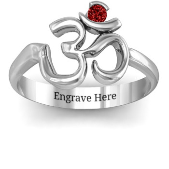 Sterling Silver Om - Sound of Universe Ring with Round Stone Sterling Silver Om - Sound of Universe Ring with Round Stone