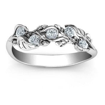 Sterling Silver Organic Leaf Five Stone Family Ring