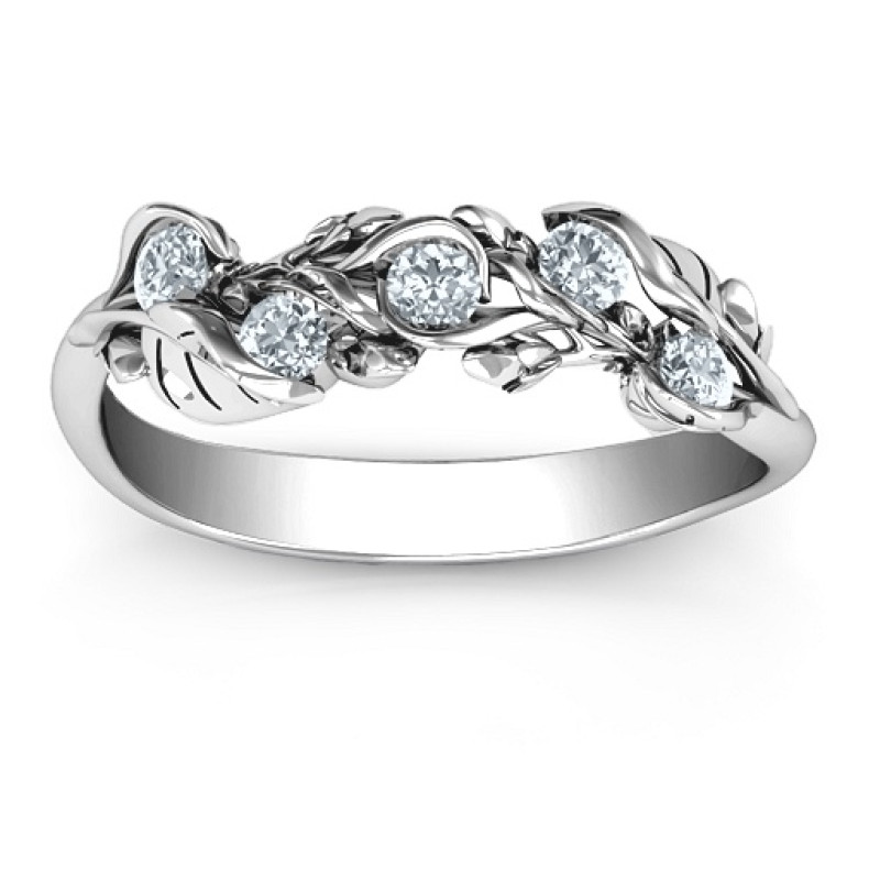 Organic leaf five-stone family ring product image