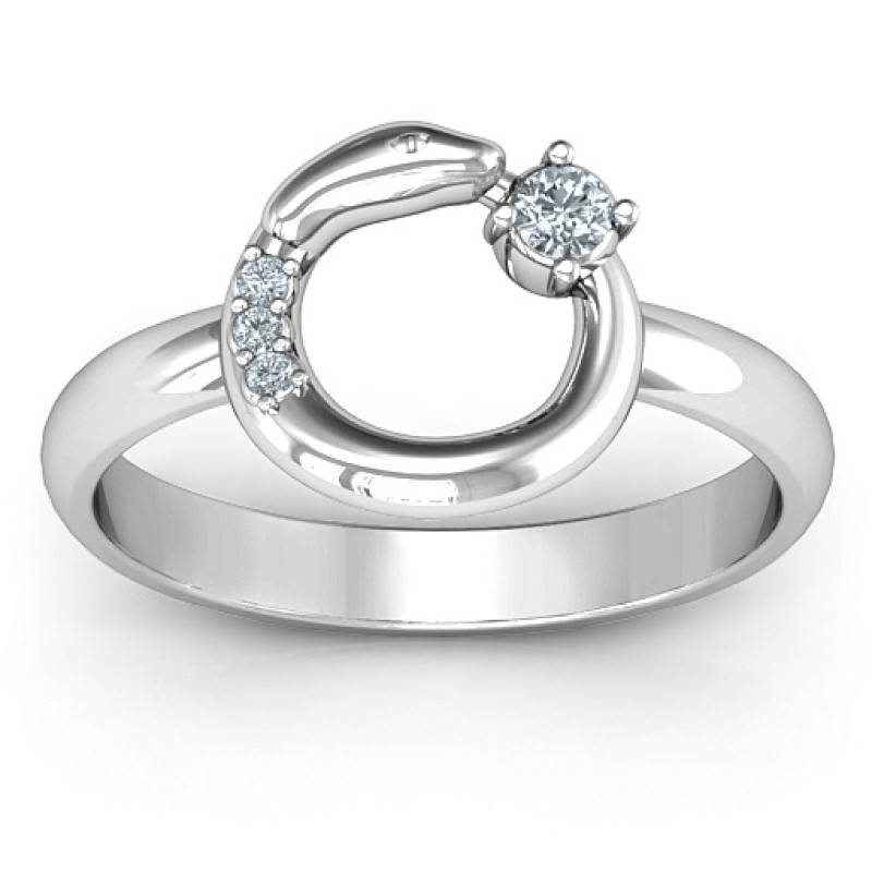 Ouroboros snake ring with round stone settings
