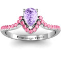 Sterling silver pear accent groove ring with round accent stones