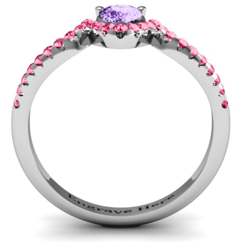 Sterling silver pear accent groove ring with round accent stones