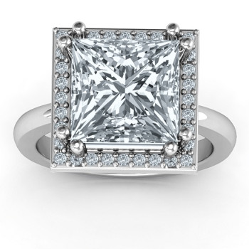 Sterling Silver Princess Cut Cocktail Ring with Halo Sterling Silver Princess Cut Cocktail Ring with Halo